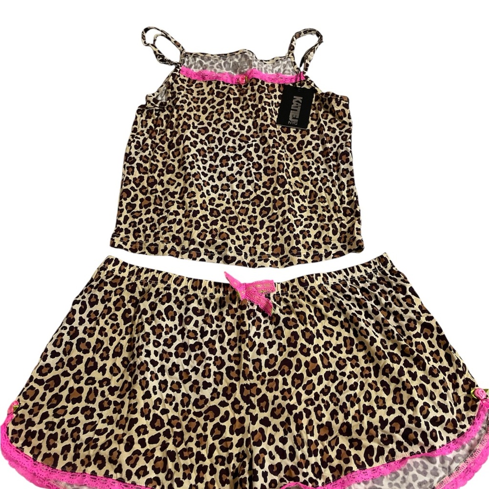 Katie J NYC Leopard Print Pajama Set with Pink Accents